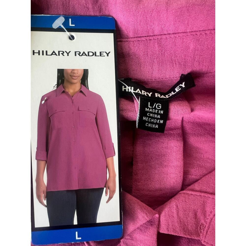 NWT Hilary Radley Women's Button Front Blouse, Large, Dark Pink. Lightweight - Picture 5 of 11